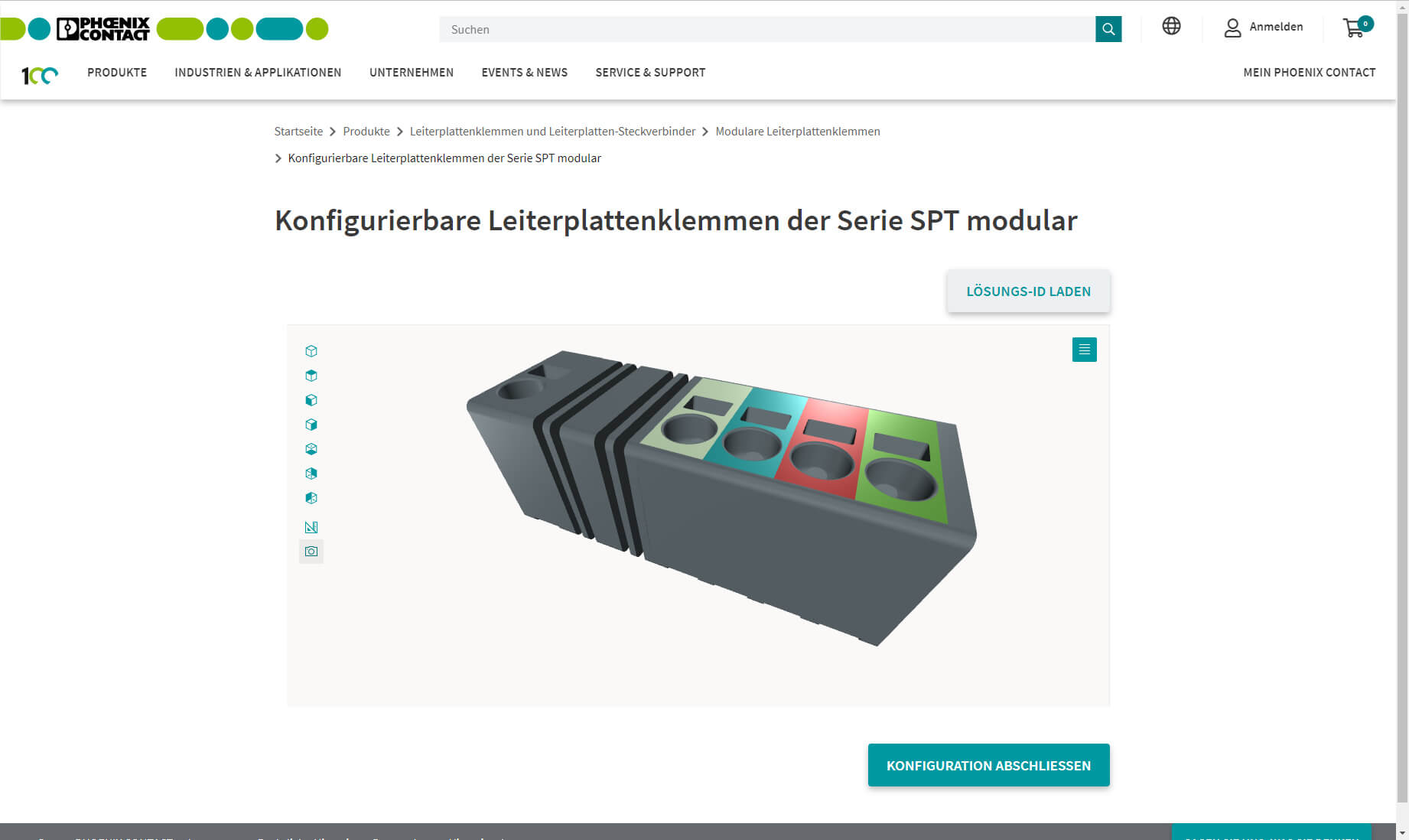 Screenshot of the configuration of PCB terminal blocks at Phoenix Contact